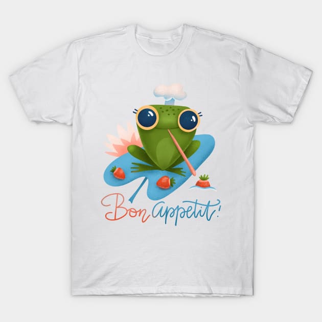 Cute Frog Hold Strawberries T-Shirt by Mary Merwids Joy
